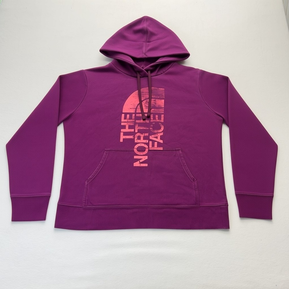 North Face Hoodie Womens L Purple Pink Logo Graphic Pullover Fleece Sweatshirt - Picture 2 of 9